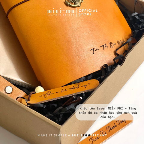Sổ Tay Mini-mo Classic A5 Bìa Da Bò VEG TAN Nhuộm Màu Thủ Công - Sáng Tạo, Sang Trọng, Quà Tặng Độc Đáo