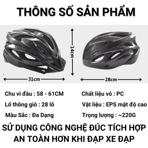 Nón Bảo Hiểm Xe Đạp Thể Thao Siêu Nhẹ Điều Chỉnh Kích Thước cho Nam Nữ - Bảo Vệ Đầu Trong Các Hoạt Động Ngoài Trời