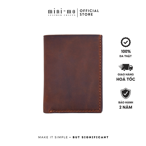 Ví Nam Dáng Đứng MINI-MO Da Bò Sáp Crazy Horse - Bóp 6 Ngăn Thẻ Sang Trọng và Thanh Lịch cho Phong Cách Nam Nổi Bật