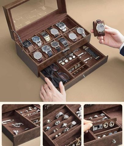 Hộp Đựng Đồng Hồ Da Songmics 2 Tầng Cao Cấp - Thiết Kế Sang Trọng, Bảo Vệ Toàn Diện, Khay Đựng Trang Sức