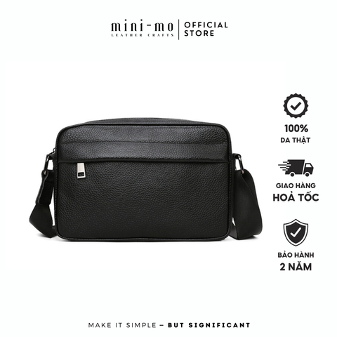 Túi Đeo Chéo Da Bò MINI-MO Unisex Vân Hạt, Dáng Hộp Thời Trang Chống Thấm, Phụ Kiện Cao Cấp cho Nam Nữ