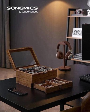 Hộp đựng đồng hồ gỗ Songmics 2 tầng sang trọng - Bảo vệ đồng hồ hiệu quả với thiết kế cổ điển và cách tân, quà tặng hoàn hảo cho mọi dịp