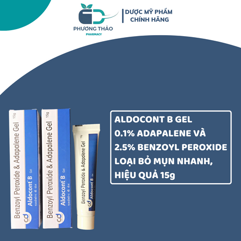 Gel Trị Mụn Aldocont B - BPO 2.5% và Adapa 0.1% ngăn ngừa mụn trứng cá, làm sạch lỗ chân lông - 15g