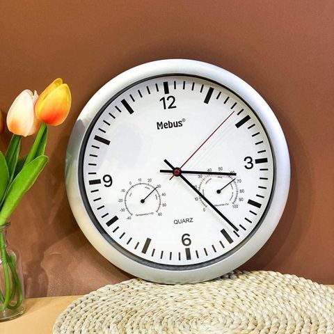 Đồng Hồ Treo Tường MEBUS Nội Địa Đức - Đơn Giản, Sang Trọng, Thời Gian, Nhiệt Độ, Độ Ẩm - Phụ Kiện Trang Trí Nhà Cửa 30cm