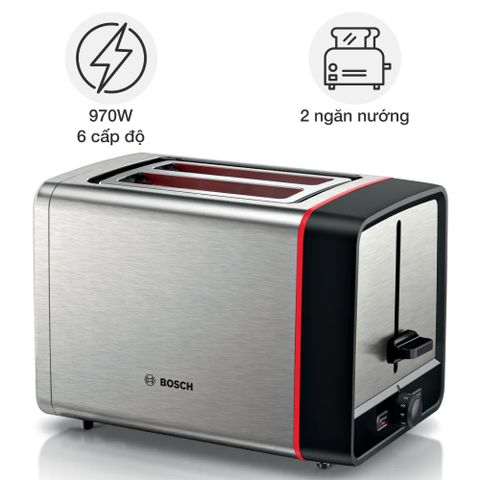 Máy Nướng Bánh Mì Bosch TAT6M420 - Lò Nướng 2 Ngăn, Công Suất 970W, Chất Liệu Thép Không Gỉ, Tính Năng Nướng Đa Năng