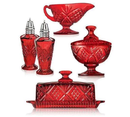 Set Pha Lê 5 Món Godinger Dublin Đỏ - Dụng Cụ Nhà Bếp Cao Cấp Cho Bàn Tiệc Mùa Lễ Hội, Thiết Kế Sang Trọng, Hoa Văn Thủ Công