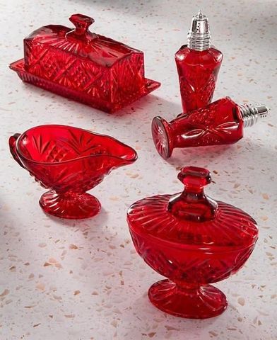 Set Pha Lê 5 Món Godinger Dublin Đỏ - Dụng Cụ Nhà Bếp Cao Cấp Cho Bàn Tiệc Mùa Lễ Hội, Thiết Kế Sang Trọng, Hoa Văn Thủ Công