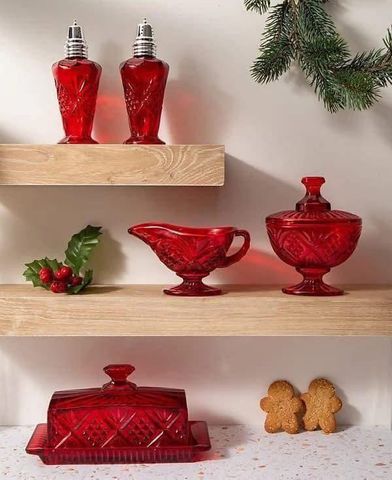 Set Pha Lê 5 Món Godinger Dublin Đỏ - Dụng Cụ Nhà Bếp Cao Cấp Cho Bàn Tiệc Mùa Lễ Hội, Thiết Kế Sang Trọng, Hoa Văn Thủ Công