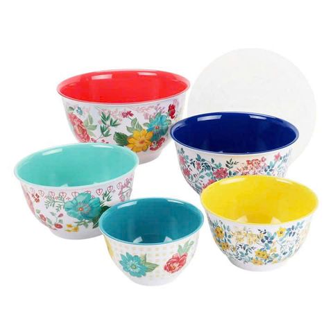 Bộ âu trộn bột 10 món The Pioneer Woman Fancy Flourish - Dụng cụ nhà bếp Melamine với thiết kế hoa cổ điển, bền đẹp và tiện lợi cho việc lưu trữ và phục vụ thực phẩm.