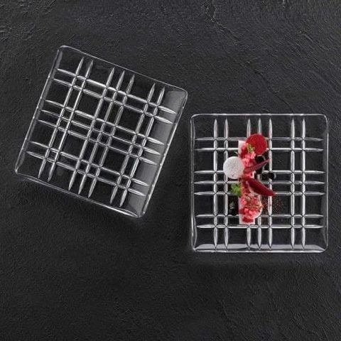 Bộ Đĩa Vuông Nachtmann Square 21cm - Bộ 2 Chiếc Thủy Tinh Cao Cấp Họa Tiết Hiện Đại, Quà Tặng Sang Trọng