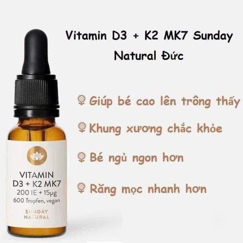 Vitamin D3K2 MK7 Sunday Natural nội địa Đức 20ml