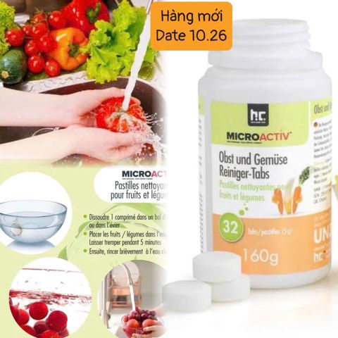 Viên rửa rau củ Microactiv 32 viên - Rửa sạch hóa chất trừ sâu và ô nhiễm từ thực phẩm, bảo vệ sức khỏe gia đình bạn