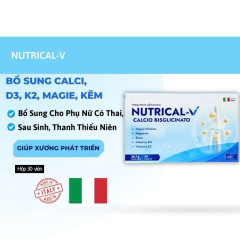 Viên Uống Nutrical V Bổ Sung Canxi Kẽm Magie & Vitamin D3 K2 Cho Phụ Nữ Có Thai & Cho Con Bú - Hộp 30 Viên