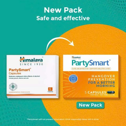 Viên Uống Giải Rượu Himalaya Party Smart - Hỗ Trợ Loại Bỏ Acetaldehyde, Giảm Cảm Giác Say Rượu, Mệt Mỏi, Nhức Đầu