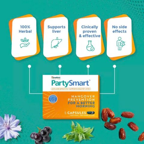 Viên Uống Giải Rượu Himalaya Party Smart - Hỗ Trợ Loại Bỏ Acetaldehyde, Giảm Cảm Giác Say Rượu, Mệt Mỏi, Nhức Đầu
