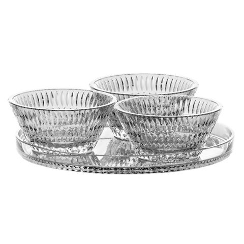 Bộ bát đĩa pha lê 4 món Nachtmann Ethno - Thủy tinh cao cấp, gồm 3 bát và 1 đĩa, hoàn hảo cho bữa tiệc và trang trí bàn ăn.