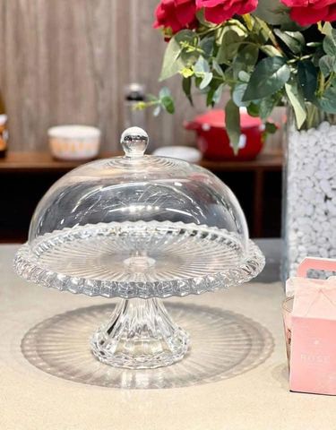 Chân Bồng Pha Lê Cao Cấp Vessen 32cm - Nắp Kín Sang Trọng Cho Bánh Ngọt và Món Điểm Tâm, Đồ Dùng Phục Vu Gia Đình