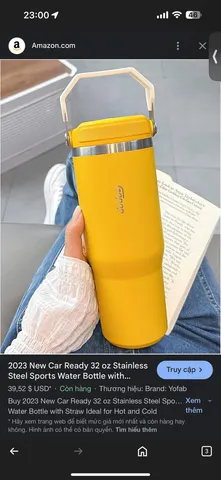 Bình Giữ Nhiệt Gopop 900ml - Cốc Giữ Nhiệt Chất Liệu Thép Không Gỉ Hàng Mỹ, Màu Vàng, Giữ Nhiệt Tối Ưu, Thiết Kế Tiện Lợi