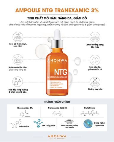 Serum Ahohwa Whitening Ampoule NTG 30ml - Tinh Chất Dưỡng Trắng Da, Giảm Thâm Nám Từ Hàn Quốc - Làn Da Rạng Rỡ, Tươi Sáng