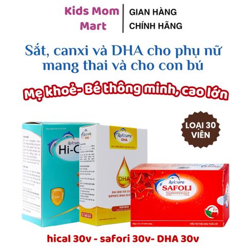 Trọn Bộ Sắt, Canxi, DHA Avisure - Vitamin Cao Cấp Dành Cho Bà Bầu và Mẹ Sau Sinh, Hỗ Trợ Phát Triển Thai Nhi, Sức Khỏe Mẹ