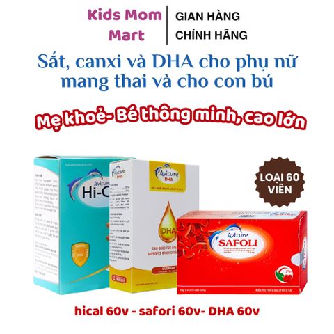 Trọn Bộ Sắt, Canxi, DHA Avisure - Vitamin Cao Cấp Dành Cho Bà Bầu và Mẹ Sau Sinh, Hỗ Trợ Phát Triển Thai Nhi, Sức Khỏe Mẹ