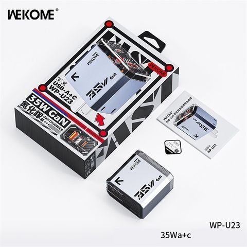 Củ Sạc Nhanh 35W WEKOME WP-U23 - 2 Cổng Sạc USB-C & USB-A, Công Nghệ GaN, Tốc Độ Cao, Thiết Kế Nhỏ Gọn, Duy Trì Nhiệt Độ Thấp
