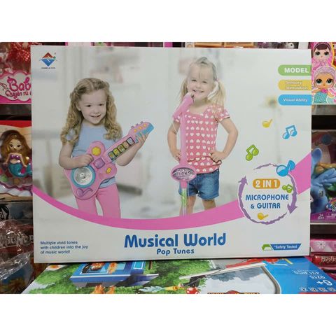 Bộ Đàn Guitar và Microphone 2in1 Có Đèn LED - Đồ Chơi Giáo Dục Âm Nhạc Sáng Tạo Dành Cho Trẻ Em Từ 3 Tuổi
