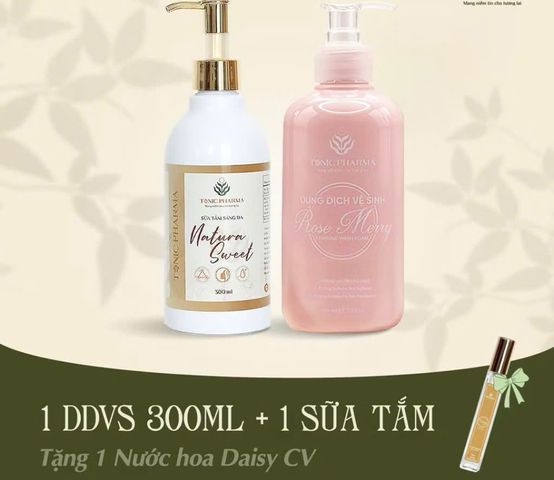 Combo Sữa Tắm Natura Sweet 300ml + Dung Dịch Vệ Sinh Phụ Nữ Rose Merry 300ml - Dưỡng Da Mềm Mịn, An Toàn Cho Mọi Loại Da
