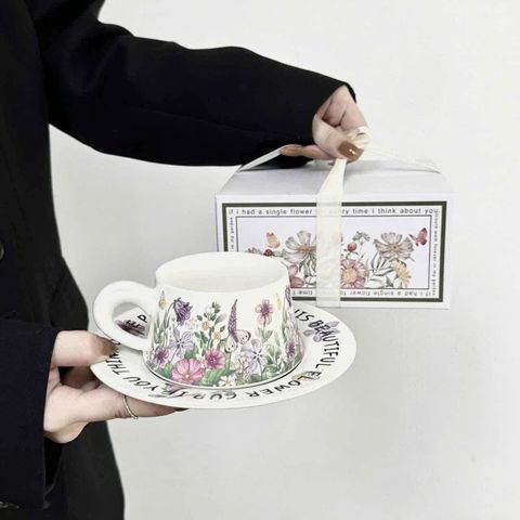 Bộ Sứ Vintage Cao Cấp Hoa Mùa Xuân - Tách Trà, Đĩa Lót, Cốc, Ấm, Giỏ Sứ Sang Trọng, An Toàn Cho Sức Khỏe