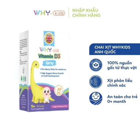 Xịt Vitamin D3K2 cho bé - Tăng cường hấp thu Canxi, hỗ trợ phát triển chiều cao 15ml, dễ sử dụng, bổ sung dinh dưỡng thiết yếu.
