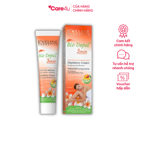 Kem Tẩy Lông Eveline Bio Depil Hương Xoài 125ML - Dưỡng Ẩm, Tẩy Lông Nhanh Chóng Cho Da Mịn Màng, Phù Hợp 3 Vùng Sử Dụng