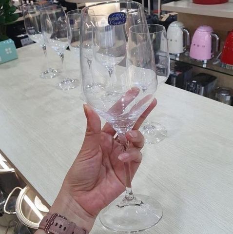 Bộ ly vang Bohemia Rebecca 460ml - Set 6 chiếc pha lê cao cấp, siêu trong, an toàn cho sức khỏe, dùng trong máy rửa chén.