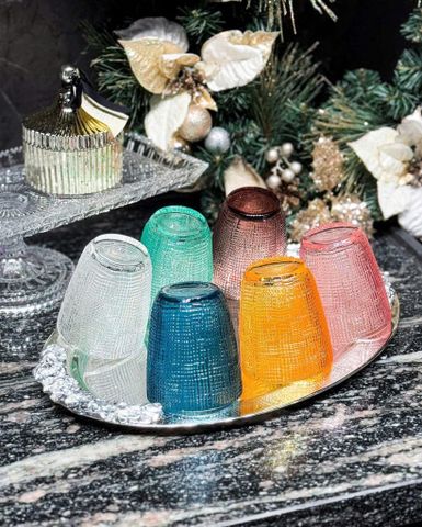 Set 6 Cốc Thủy Tinh Hạt Cườm Viola 295ml - Dáng Trụ Sang Trọng Cho Tiệc Cocktail, Nước Ép, Sinh Tố