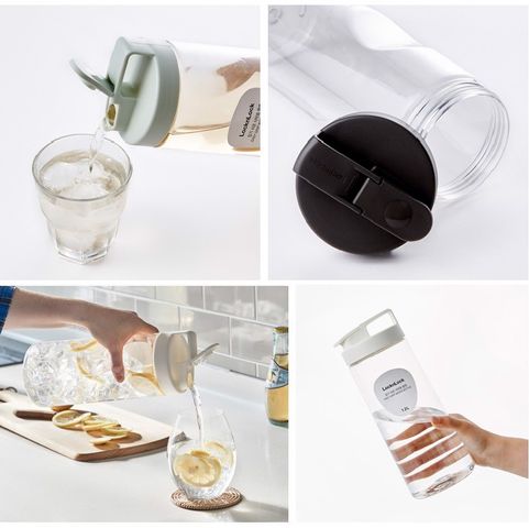 Bình Đựng Nước LocknLock Easy Grip HAP814 1.5L - Chịu Nhiệt Tới 60 Độ, Nhựa PET An Toàn, Dùng Tủ Lạnh, Màu Trắng Xám