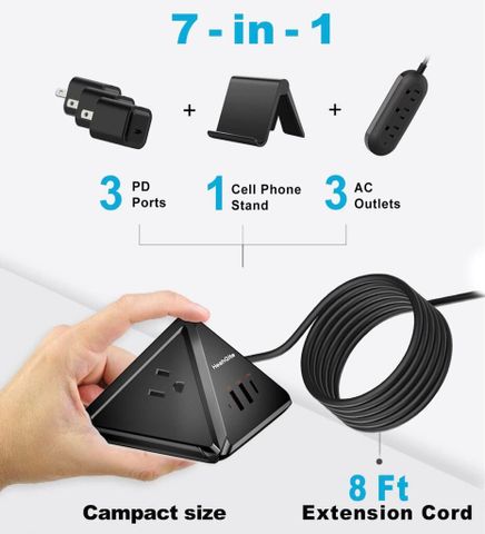 Ổ Cắm Điện Đa Năng HeahGite GL202007 - Thiết Kế Kim Tự Tháp, 3 Ổ Cắm AC, 3 Cổng USB, Sạc Nhanh PD 20W, Bảo Vệ Quá Tải, Tiện Lợi Cho Gia Đình