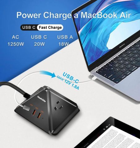 Ổ Cắm Điện Đa Năng HeahGite GL202007 - Thiết Kế Kim Tự Tháp, 3 Ổ Cắm AC, 3 Cổng USB, Sạc Nhanh PD 20W, Bảo Vệ Quá Tải, Tiện Lợi Cho Gia Đình