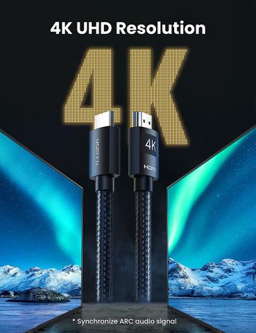 Cáp HDMI UGREEN HD119 2.0 5m - Hỗ trợ 4K 60Hz, Tốc độ 18Gbps, Truyền Âm Thanh Tốt, Dây Bện Chống Gập, Tương Thích Nhiều Thiết Bị