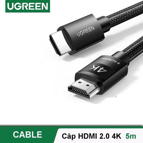 Cáp HDMI UGREEN HD119 2.0 5m - Hỗ trợ 4K 60Hz, Tốc độ 18Gbps, Truyền Âm Thanh Tốt, Dây Bện Chống Gập, Tương Thích Nhiều Thiết Bị