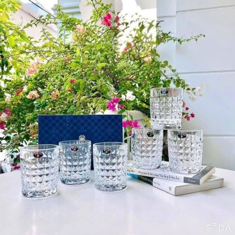 Set 6 Cốc Whisky Bohemia Diamond 230ml - Thủy Tinh Cao Cấp Chịu Nhiệt, Thiết Kế Kim Cương Sang Trọng