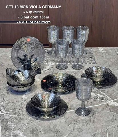 Bộ 18 Món Bát Đĩa Ly Thủy Tinh Viola Sang Trọng - Chất Liệu Cao Cấp, Dành Cho Tiệc Tùng và Bữa Ăn Gia Đình ấm Cúng