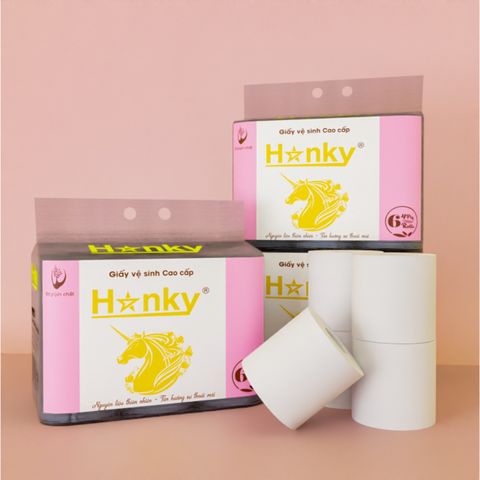 Giấy Vệ Sinh Cuộn Cao Cấp HANKY 4 Lớp Không Chất Tẩy Trắng, Siêu Dai, Tiết Kiệm, An Toàn Cho Sức Khỏe - Gói 6 Cuộn