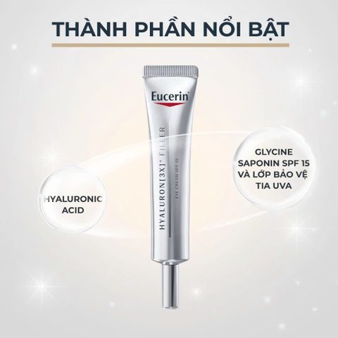Kem Dưỡng Mắt Eucerin Hyaluron-Filler SPF15 - Giảm Nếp Nhăn, Chống Nắng, Dưỡng Ẩm, Lành Tính cho Da Nhạy Cảm