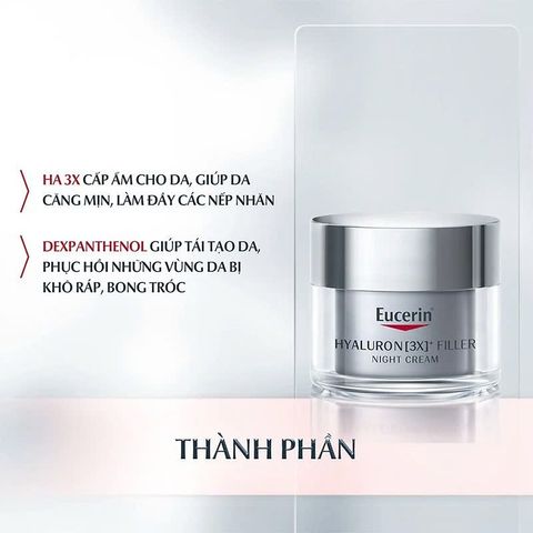 Kem Dưỡng Đêm Eucerin Hyaluron[3x]+ Filler 50ml - Giảm Nếp Nhăn, Dưỡng Ẩm Sâu Cho Làn Da Tươi Trẻ, Mịn Màng
