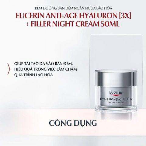 Kem Dưỡng Đêm Eucerin Hyaluron[3x]+ Filler 50ml - Giảm Nếp Nhăn, Dưỡng Ẩm Sâu Cho Làn Da Tươi Trẻ, Mịn Màng