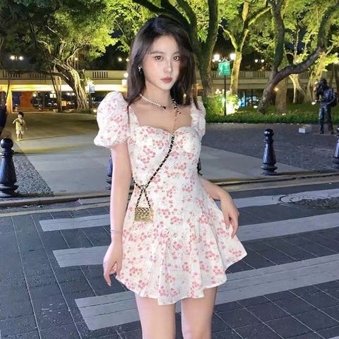 Váy Nữ Ngắn Tay Phồng HOOKA - Váy Hoa Nhí Polyester Thời Trang Hàng Ngày Dành Cho Nữ, Dịp Thưởng Thức Thoải Mái