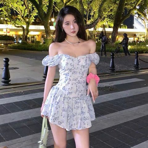 Váy Nữ Ngắn Tay Phồng HOOKA - Váy Hoa Nhí Polyester Thời Trang Hàng Ngày Dành Cho Nữ, Dịp Thưởng Thức Thoải Mái