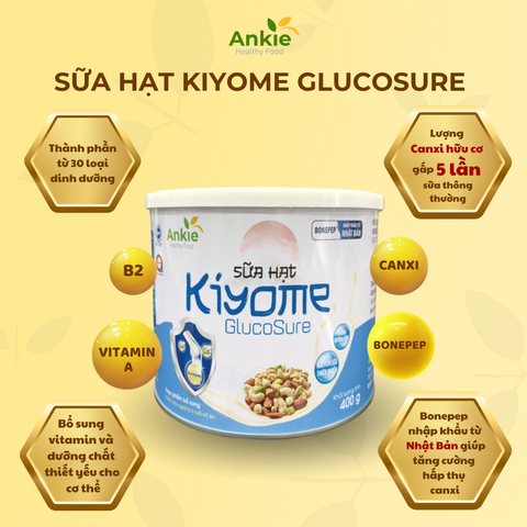 Sữa hạt Kiyome Glucosure ANKIE HEALTHY FOOD bổ sung canxi không đường cho người tiểu đường, 400g, dinh dưỡng cho người ăn chay.