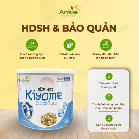 Sữa hạt Kiyome Glucosure ANKIE HEALTHY FOOD bổ sung canxi không đường cho người tiểu đường, 400g, dinh dưỡng cho người ăn chay.