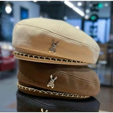 Mũ Nồi Nỉ Thỏ Beret Hàn Quốc - Chất Liệu Nhung Mịn, Phối Dây Xích, Kiểu Dáng Thời Trang Năng Động, Điều Chỉnh Kích Cỡ