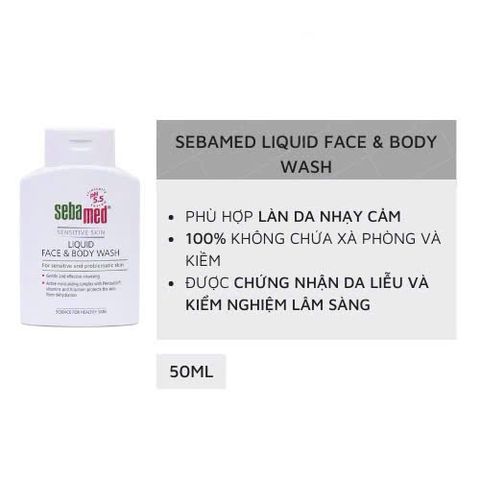 Sữa Rửa Mặt & Tắm Toàn Thân Sebamed Liquid Face & Body Wash 50ml - Chăm Sóc Da Nhạy Cảm - PH 5.5, Dưỡng Ẩm, Kiểm Nghiệm Da Liễu